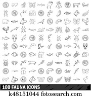 100 fauna icons set, outline style 100 fauna icons set, outline style