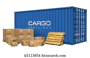 Cardboard boxes and cargo container Cardboard boxes and cargo container