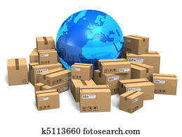 Cardboard boxes and Earth globe Cardboard boxes and Earth globe