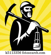 Coal miner with pickax and lamp Coal miner with pickax and lamp