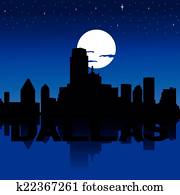 dallas skyline, nacht, mit, mond
