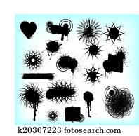 grunge, tribal, pretas, símbolos, tatoos, ou, padrões