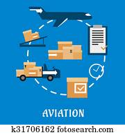 luftfracht, und, logisitk, flache, design