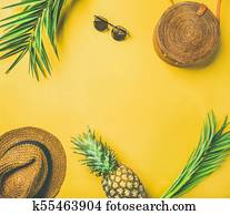 Colorful summer fashion outfit flat-lay