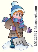 hombre, limpieza, nieve