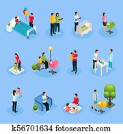 Isometric Newborn Elements Set Isometric Newborn Elements Set