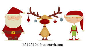 retro Santa claus, Elf, Rudolph retro Santa claus, Elf, Rudolph