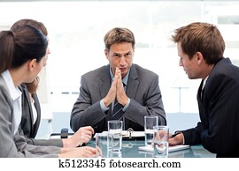 רציני, מנהל, לדבר עם, שלו, התחבר, במשך, a, פגישה