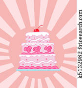 概説された 段になった バースデーケーキ クリップアート 切り張り イラスト 絵画 集 K Fotosearch