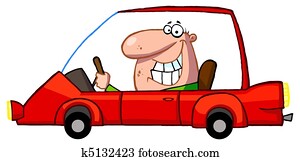 Grinning Guy Driving A Red Car