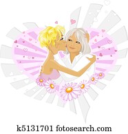 Illustrated mother and daughter Illustrated mother and daughter