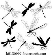 Set of silhouettes of dragonflies, Set of silhouettes of dragonflies,