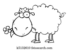 Sheep, com, flor, em, boca