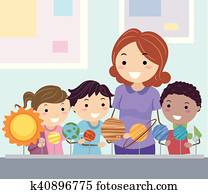 Stickman Kids Student Study Planets Stickman Kids Student Study Planets
