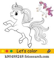 söt, enhörning, med, purpur, länge, man, kolorit, vektor