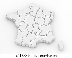 Three-dimensional map of France on white isolated background Three-dimensional map of France on white isolated background