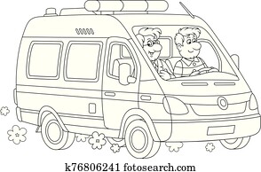 אמבולנס, מכונית, עם, a, רופא, ו, a, נהג