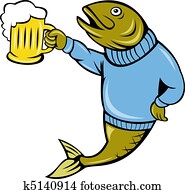 cartoon Trout fish beer mug cartoon Trout fish beer mug