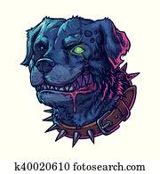 vektor, abbildung, von, übel, wahnsinnig, hund