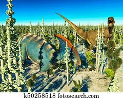 Velociraptor and parasaur dinosaurs 3d rendering Velociraptor and parasaur dinosaurs 3d rendering