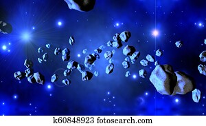 Asteroids floating in space