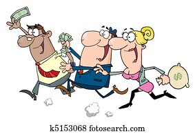 Business People Running With Money