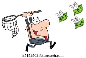 Happy Businessman Chasing Money