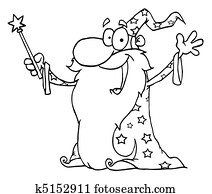 Outlined Wizard Waving And Cape Outlined Wizard Waving And Cape