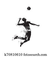 volleyballspeler, dienende bal, abstracte, geïsoleerde, vector, schaduwfiguur, zijaanzicht