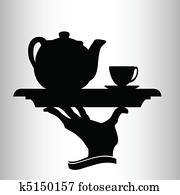 waiter brings tea vector silhouette waiter brings tea vector silhouette