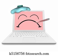 חולה, מחשב, -, וירוס, infected, ו, עצוב