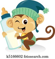 Cute baby monkey holding a large milk bottle. Cute baby monkey holding a large milk bottle.