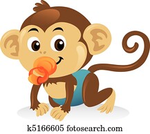 Cute baby monkey with a pacifier in a crawling pose. Cute baby monkey with a pacifier in a crawling pose.