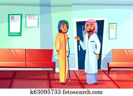 muslim, doktor i pacjent, ilustracja