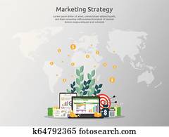 negócio, marketing, estratégia, spreadsheet, ligado, screen., finanças, análise, auditoria, com, gráficos, charts., produto poupança, roi, concept., aumento, lucro, esticar, levantar, cima., bandeira, modelo, ilustração