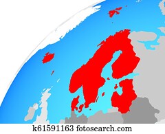 Northern Europe on globe