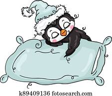 חמוד, פנגווין, לישון, עם, כרית