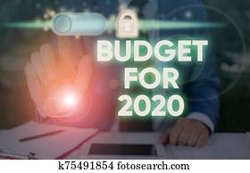 escrita, nota, mostrando, orçamento, para, 2020., negócio, foto, showcasing, um, escrito, estimates, de, renda, e, gasto, para, 2020.