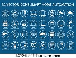 esperto, lar, vetorial, ícones, e, símbolos