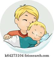 Kid Boy Kiss Baby Sibling Illustration Kid Boy Kiss Baby Sibling Illustration