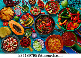 Mexican food mix colorful background Mexican food mix colorful background