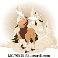 Moose against a snowy forest Moose against a snowy forest