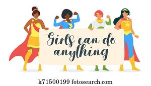 mädels, büchse, machen, irgendetwas, motivational, flache, vektor, spruchbaender