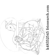 scène nativité, à, saint, family., jésus, marie, et, joseph, coloration, page