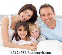 skjønn, familie, sittende sammen