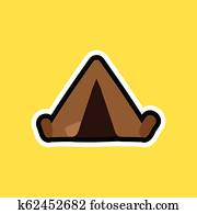 spotprent, sticker, met, kampeertent