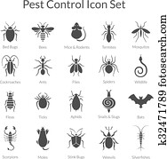 וקטור, קבע, של, איקונים, עם, חרקים, ל, הדברת מזיקים, עסק