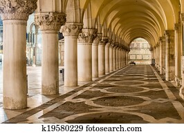 Ancient Columns in Venice. Arches in Piazza San Marco, Venezia