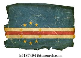 Cape Verde Flag old, isolated on white background