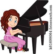 Cartoon little girl playing piano Cartoon little girl playing piano